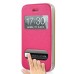 Golden Beach Grain Double Window Smart View Flip Leather Case Cover for iPhone 4 iPhone 4S - Magenta