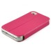 Golden Beach Grain Double Window Smart View Flip Leather Case Cover for iPhone 4 iPhone 4S - Magenta