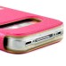 Golden Beach Grain Double Window Smart View Flip Leather Case Cover for iPhone 4 iPhone 4S - Magenta