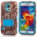 Grass Pattern Silicone And PC Back Case With Stand And Touch Through Screen Protector For Samsung Galaxy S5 G900 - Blue