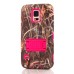 Grass Pattern Silicone And PC Back Case With Stand And Touch Through Screen Protector For Samsung Galaxy S5 G900 - Magenta