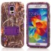 Grass Pattern Silicone And PC Back Case With Stand And Touch Through Screen Protector For Samsung Galaxy S5 G900 - Purple