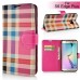 Grid Design Magnetic Stand Leather Card Holder Wallet Case For Samsung Galaxy S6 Edge Plus - Magenta