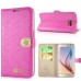 Grid Grain Rhinestone Crown Clasp Magnet Inlaid Stand Wallet Leather Case for Samsung Galaxy S6 G920 - Pink