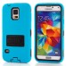 Hybrid Silicone and PC Stand Protective Back Case with Screen Film for Samsung Galaxy S5 - Black/Light Blue