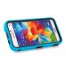 Hybrid Silicone and PC Stand Protective Back Case with Screen Film for Samsung Galaxy S5 - Black/Light Blue