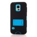 Hybrid Silicone and PC Stand Protective Back Case with Screen Film for Samsung Galaxy S5 - Light Blue/Black