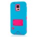 Hybrid Silicone and PC Stand Protective Back Case with Screen Film for Samsung Galaxy S5 - Light Blue/Magenta