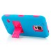 Hybrid Silicone and PC Stand Protective Back Case with Screen Film for Samsung Galaxy S5 - Light Blue/Magenta