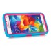 Hybrid Silicone and PC Stand Protective Back Case with Screen Film for Samsung Galaxy S5 - Light Blue/Magenta