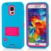 Hybrid Silicone and PC Stand Protective Back Case with Screen Film for Samsung Galaxy S5 - Light Blue/Magenta