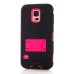 Hybrid Silicone and PC Stand Protective Back Case with Screen Film for Samsung Galaxy S5 - Magenta/Black