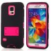 Hybrid Silicone and PC Stand Protective Back Case with Screen Film for Samsung Galaxy S5 - Magenta/Black