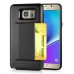 Impact Resistant Wallet Case Card Slot Shell Shockproof Hard TPU And PC Back Cover For Samsung Galaxy Note 5 - Black