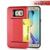 Impact Resistant Wallet Case Card Slot Shell Shockproof Hard TPU And PC Back Cover For Samsung Galaxy S6 Edge Plus - Red