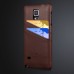 Litchi Grain Floral Printed Card Holder Design Genuine Leather Back Case for Samsung Galaxy Note 4 - Brown