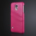 Litchi Grain Floral Printed Card Holder Design Leather Back Case for Samsung Galaxy S5 - Magenta