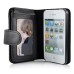 Litchi Grain Magnetic Wallet Style Leather Case with Card Slot Holder for iPhone 4 iPhone 4S - Black