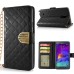 Luxury Bing Golden Metal Strip Rhinestone Stand Case Leather Cover Wallet For Samsung Galaxy Note 4 - Black