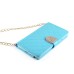 Luxury Bing Golden Metal Strip Rhinestone Stand Case Leather Cover Wallet For Samsung Galaxy Note 4 - Blue