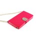 Luxury Bing Golden Metal Strip Rhinestone Stand Case Leather Cover Wallet For Samsung Galaxy Note 4 - Magenta