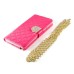 Luxury Bing Golden Metal Strip Rhinestone Stand Case Leather Cover Wallet For Samsung Galaxy Note 4 - Magenta