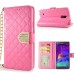 Luxury Bing Golden Metal Strip Rhinestone Stand Case Leather Cover Wallet For Samsung Galaxy Note 4 - Pink