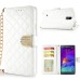 Luxury Bing Golden Metal Strip Rhinestone Stand Case Leather Cover Wallet For Samsung Galaxy Note 4 - White