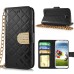 Luxury Bing Golden Metal Strip Rhinestone Stand Case Leather Cover Wallet For Samsung Galaxy S4 - Black