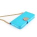 Luxury Bing Golden Metal Strip Rhinestone Stand Case Leather Cover Wallet For Samsung Galaxy S4 - Blue