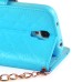 Luxury Bing Golden Metal Strip Rhinestone Stand Case Leather Cover Wallet For Samsung Galaxy S4 - Blue