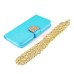 Luxury Bing Golden Metal Strip Rhinestone Stand Case Leather Cover Wallet For Samsung Galaxy S4 - Blue