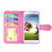 Luxury Bing Golden Metal Strip Rhinestone Stand Case Leather Cover Wallet For Samsung Galaxy S4 - Pink