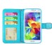 Luxury Bing Golden Metal Strip Rhinestone Stand Case Leather Cover Wallet For Samsung Galaxy S5 G900 - Blue