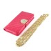 Luxury Bing Golden Metal Strip Rhinestone Stand Case Leather Cover Wallet For Samsung Galaxy S5 G900 - Magenta