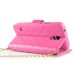 Luxury Bing Golden Metal Strip Rhinestone Stand Case Leather Cover Wallet For Samsung Galaxy S5 G900 - Pink