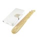 Luxury Bing Golden Metal Strip Rhinestone Stand Case Leather Cover Wallet For Samsung Galaxy S5 G900 - White