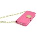 Luxury Bing Golden Metal Strip Rhinestone Stand Case Leather Cover Wallet For iPhone 5 iPhone 5s - Pink