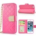 Luxury Bing Golden Metal Strip Rhinestone Stand Case Leather Cover Wallet For iPhone 5 iPhone 5s - Pink