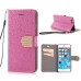 Luxury Bling Rhinestone and Golden Metal Pattern Magnetic Stand Leather Case with Card Slot for iPhone 6 4.7 inch - Pink