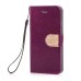 Luxury Bling Rhinestone and Golden Metal Pattern Magnetic Stand Leather Case with Card Slot for iPhone 6 4.7 inch - Purple