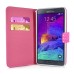 Luxury Bright Wallet Card Holder Flip PU Leather Magnetic Closure Stand Case Cover For Samsung Galaxy Note 4 - Magenta