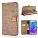 Luxury Diamond Glitter Bling Roses PU Leather Flip Wallet Stand Case With Card Slots For Samsung Galaxy Note 5 - Brown