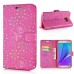 Luxury Diamond Glitter Bling Roses PU Leather Flip Wallet Stand Case With Card Slots For Samsung Galaxy Note 5 - Magenta