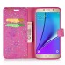 Luxury Diamond Glitter Bling Roses PU Leather Flip Wallet Stand Case With Card Slots For Samsung Galaxy Note 5 - Magenta