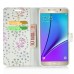 Luxury Diamond Glitter Bling Roses PU Leather Flip Wallet Stand Case With Card Slots For Samsung Galaxy Note 5 - White