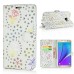 Luxury Diamond Glitter Bling Roses PU Leather Flip Wallet Stand Case With Card Slots For Samsung Galaxy Note 5 - White