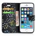 Luxury Diamond Glitter Bling Roses PU Leather Flip Wallet Stand Case With Card Slots For iPhone 5 / 5s - Black