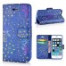 Luxury Diamond Glitter Bling Roses PU Leather Flip Wallet Stand Case With Card Slots For iPhone 5 / 5s - Blue