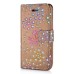 Luxury Diamond Glitter Bling Roses PU Leather Flip Wallet Stand Case With Card Slots For iPhone 5 / 5s - Brown